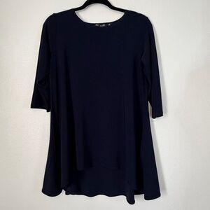 Sympli Tunic Top Size 8 Black 3/4 Sleeves Higher Front Flowy